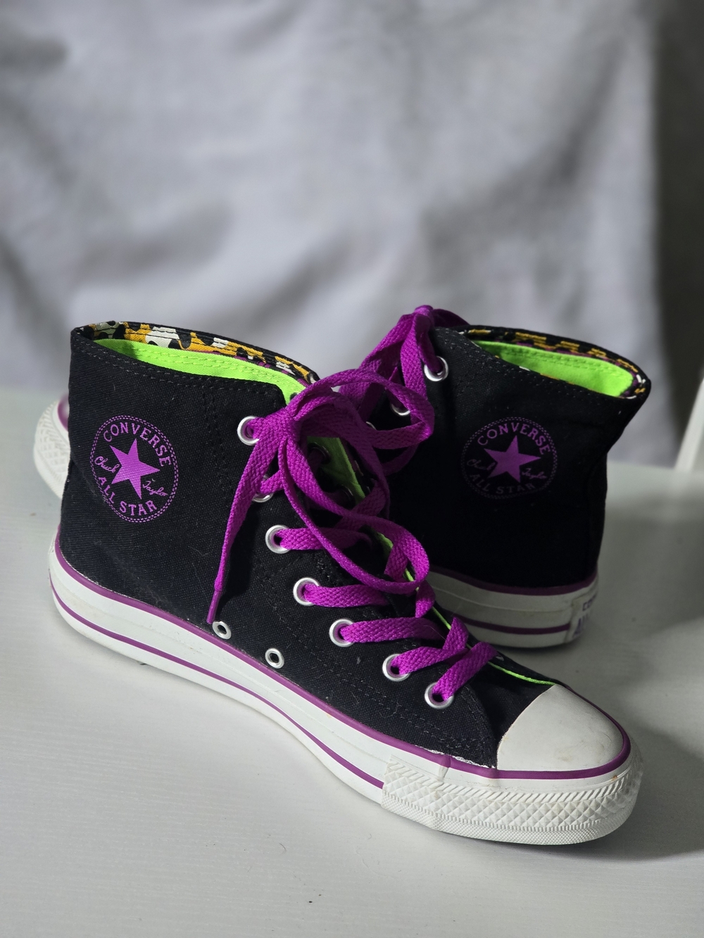 Converse All Star Women's Black High-Top Sneakers 7.5 with Purple Accents